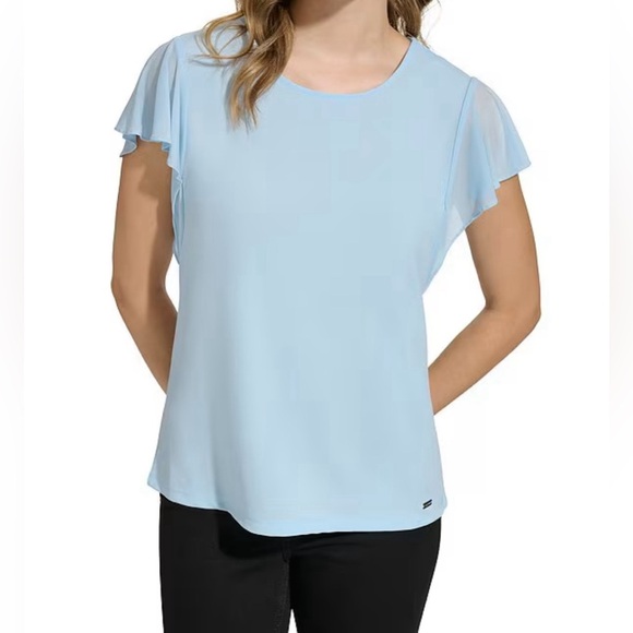 Crew Neckline Short Chiffon Flutter Sleeve Blouse CORAL Size 1X NWT - Picture 3 of 4